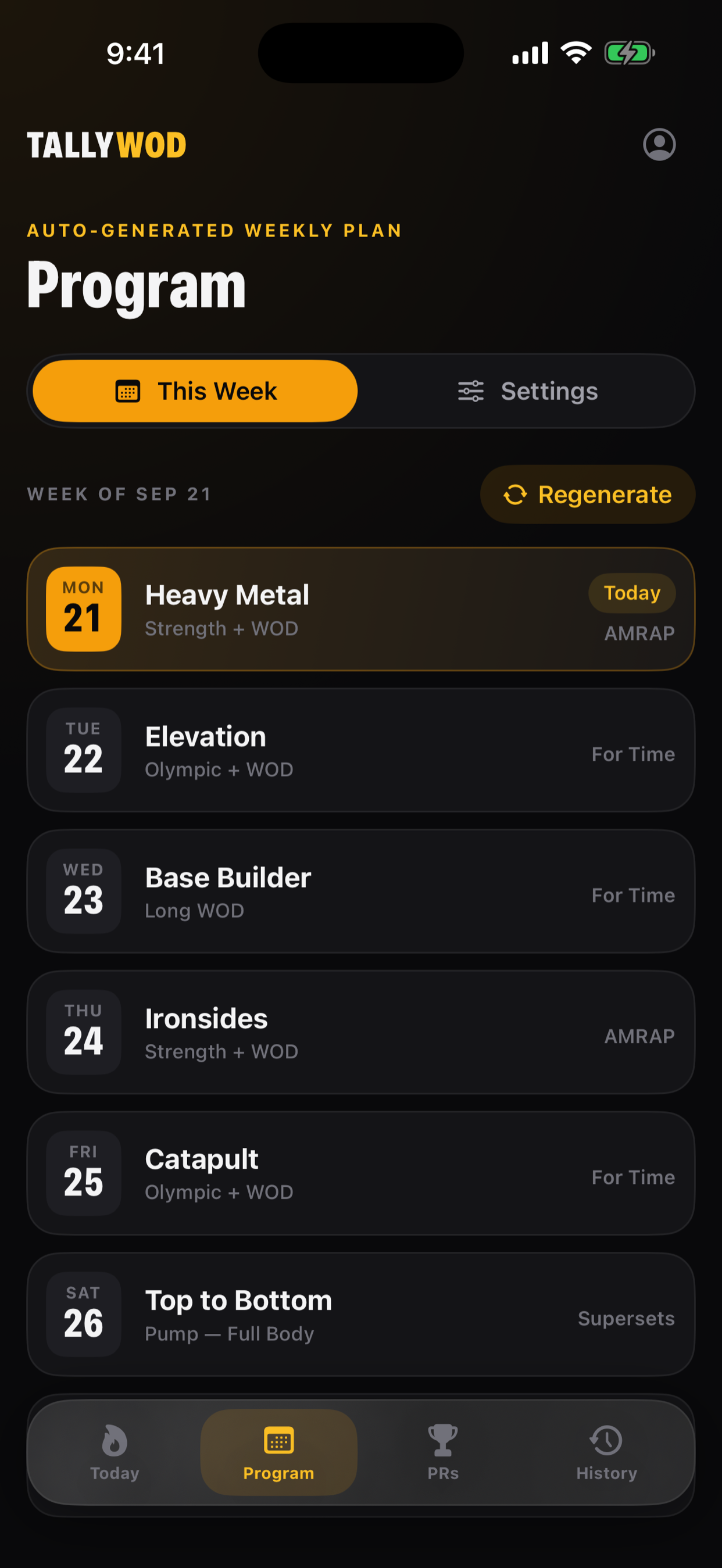 Weekly program view