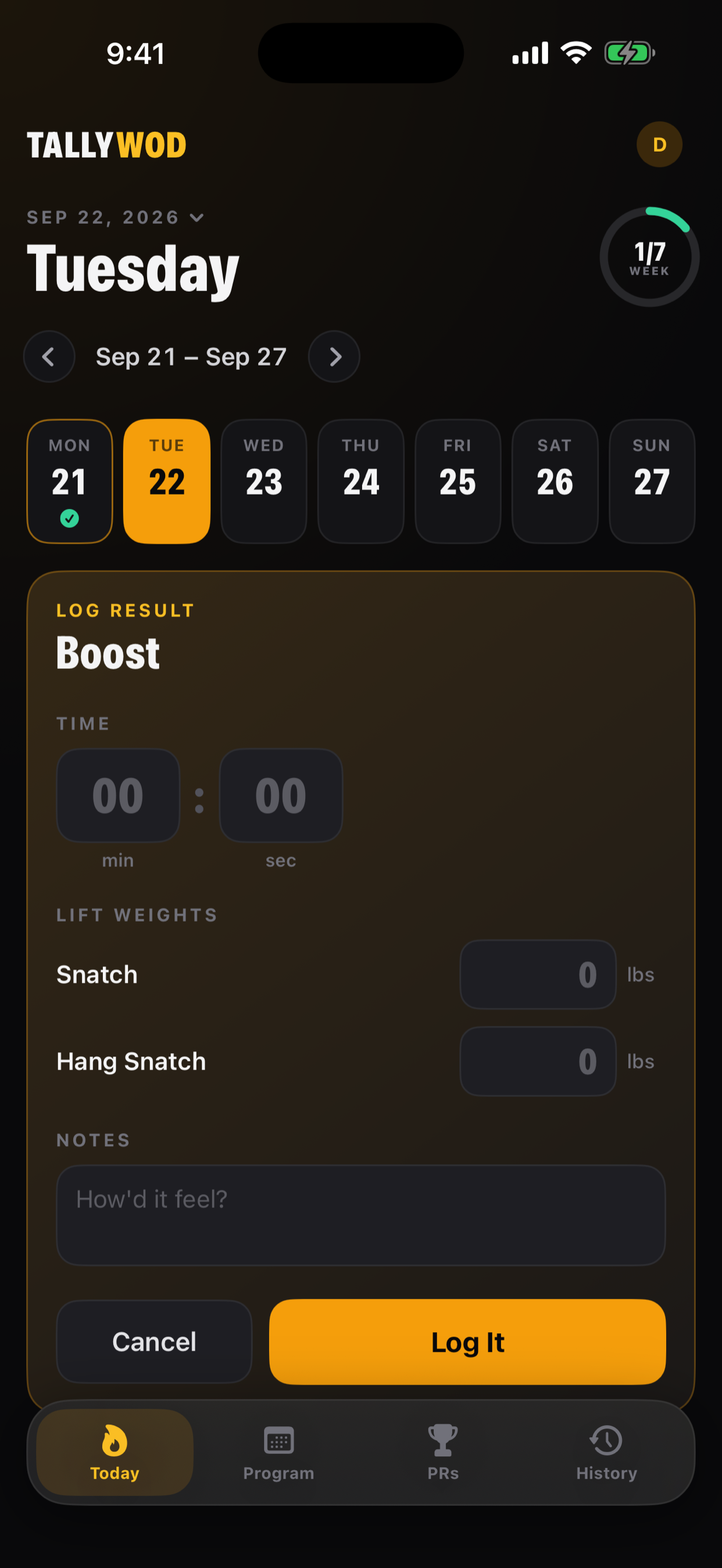 Workout logging
