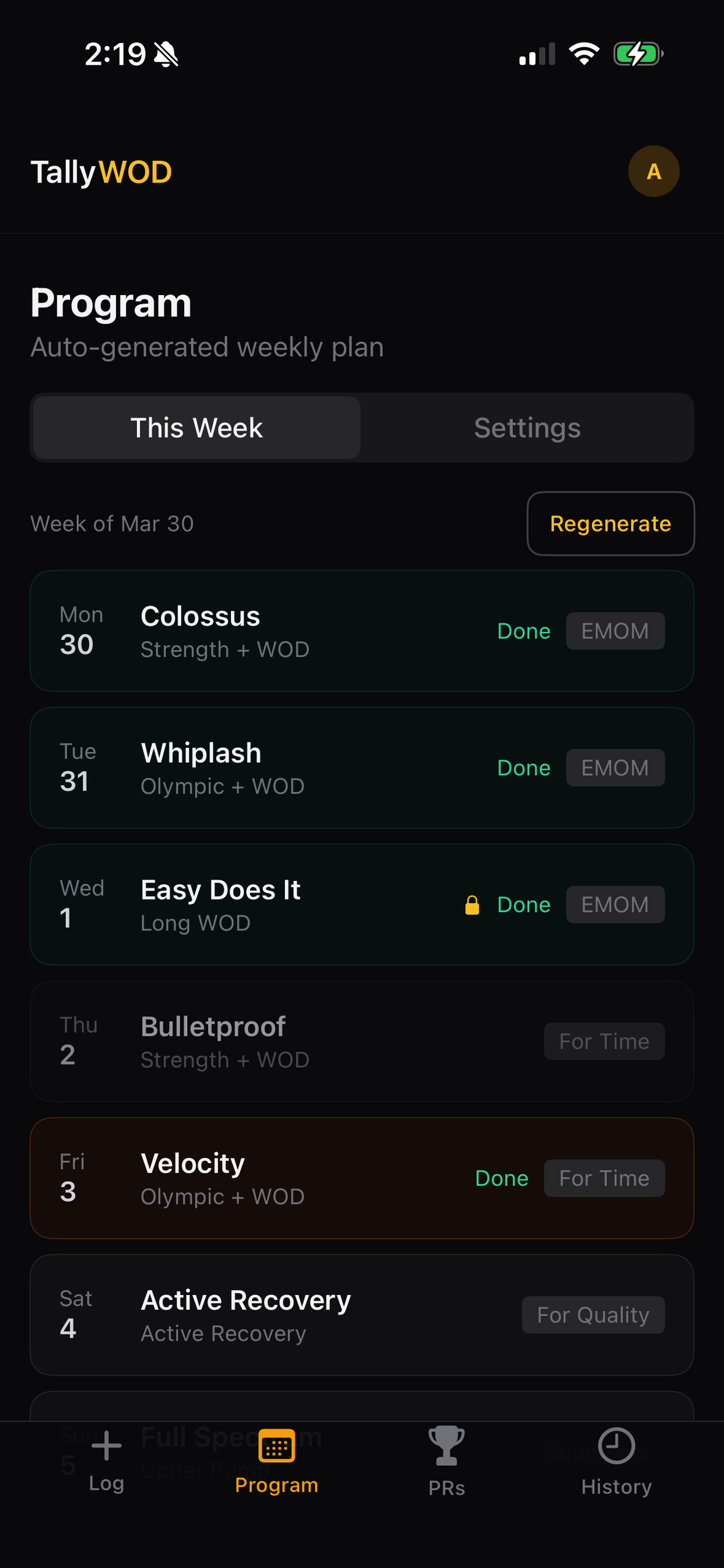 Auto-generated weekly training program