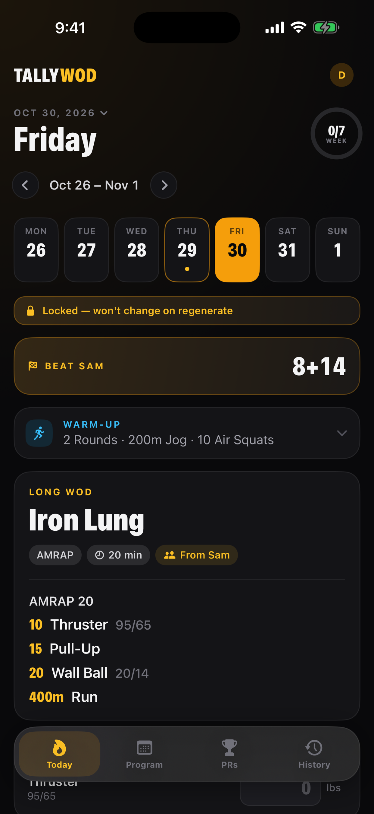 Shared workout on the calendar with the friend's score to beat