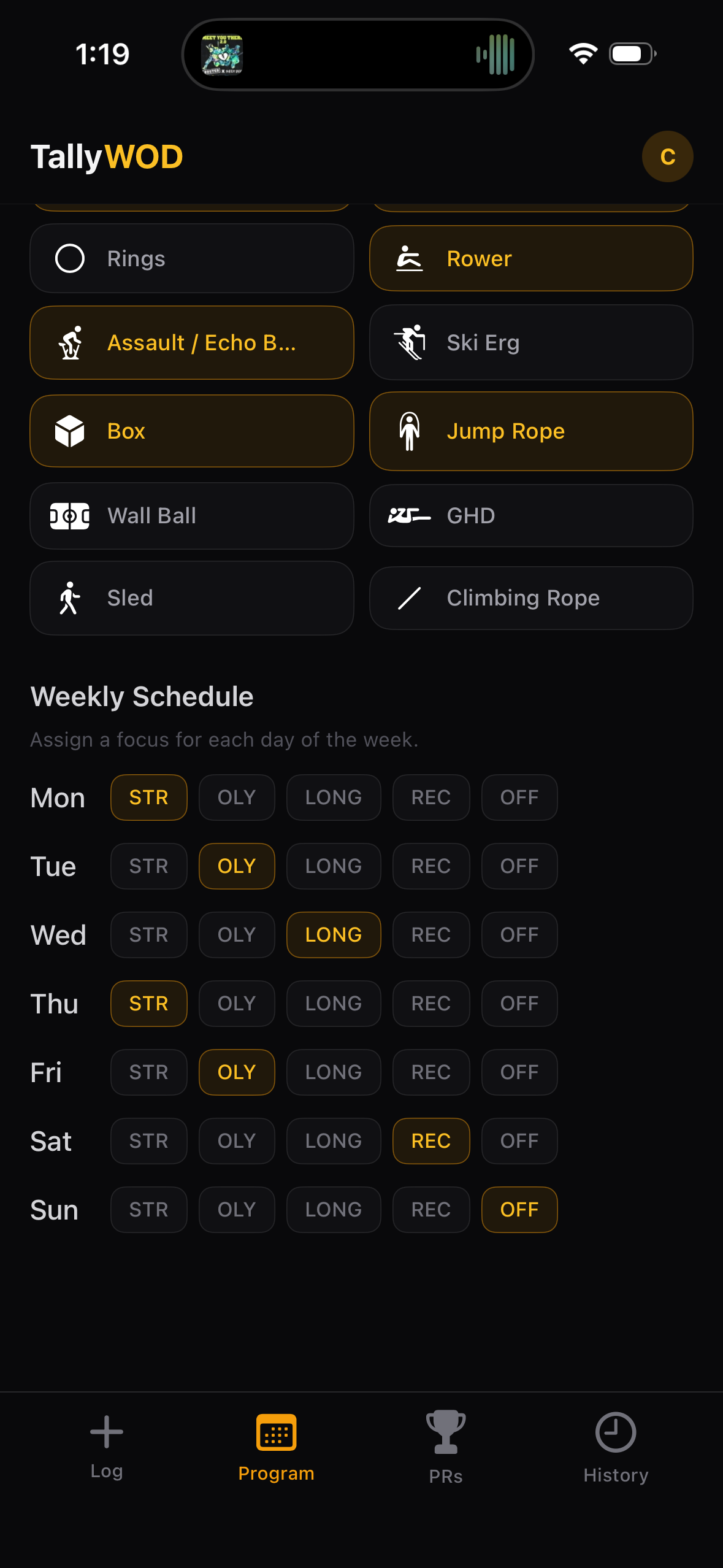 Weekly schedule customization